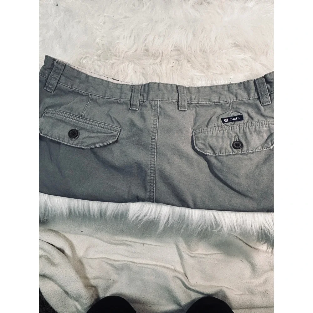 Chaps Mens Gray Cargo Shorts 100% Cotton Multi‎ Pocket Utility Casual Size 36